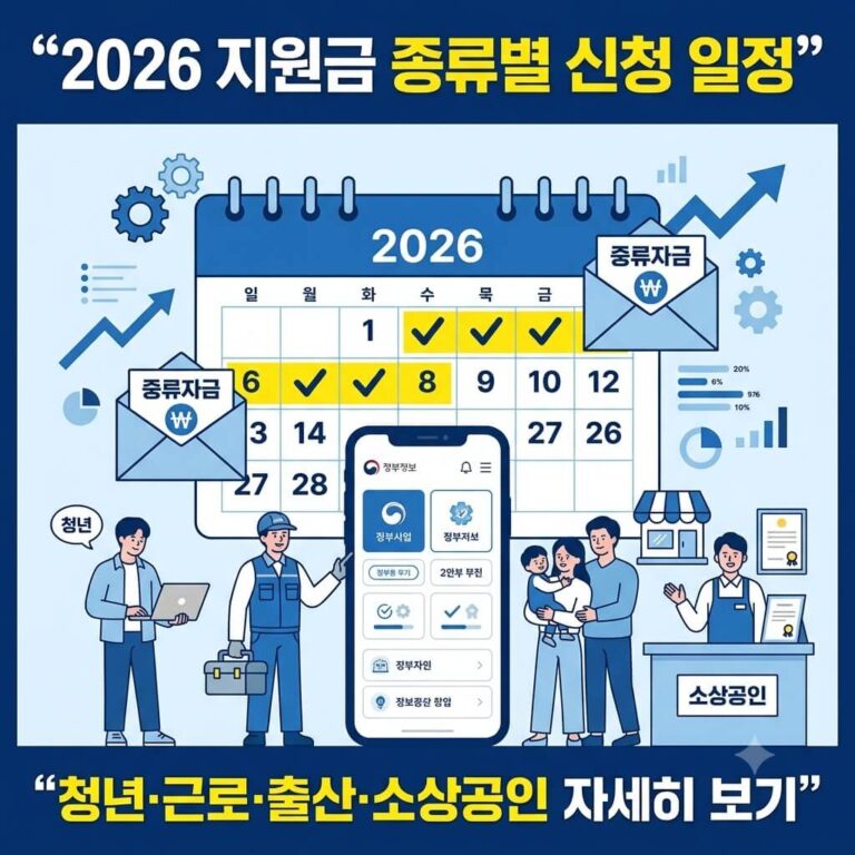 2026 지원금 종류별 신청 일정 자세히 보기｜청년·근로·출산·소상공인 총정리