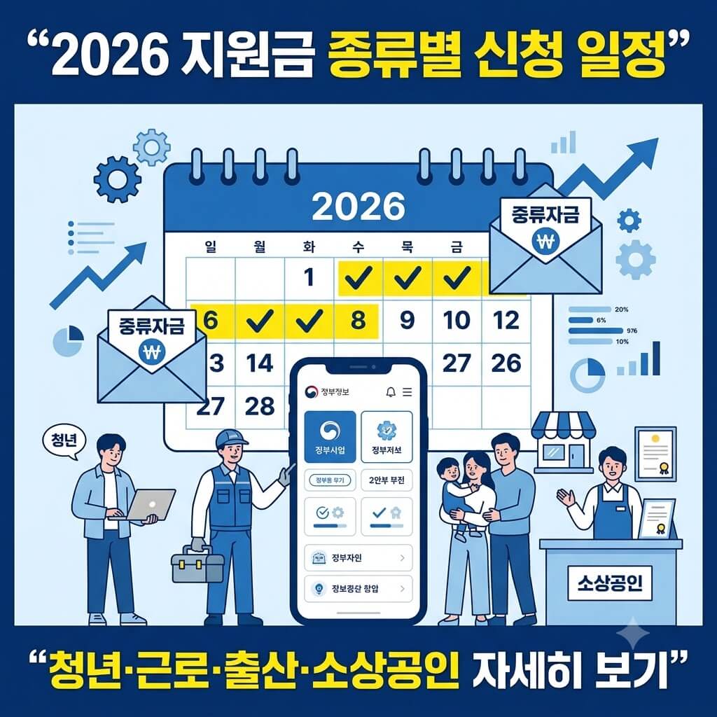2026 지원금 종류별 신청 일정 자세히 보기｜청년·근로·출산·소상공인 총정리