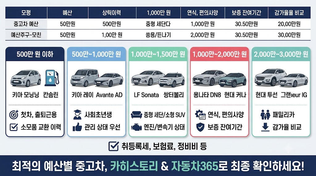 예산별 중고차 추천 모델 확인하기 총정리