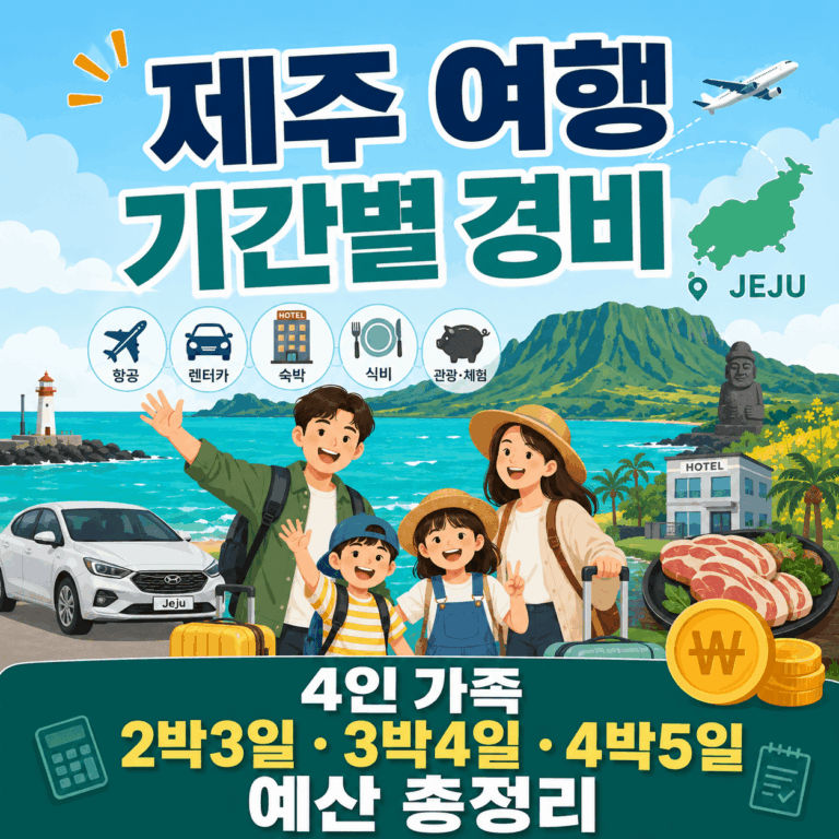 제주 여행 기간별 경비 총정리(4인 가족) | 2박3일·3박4일·4박5일 예산 계산법