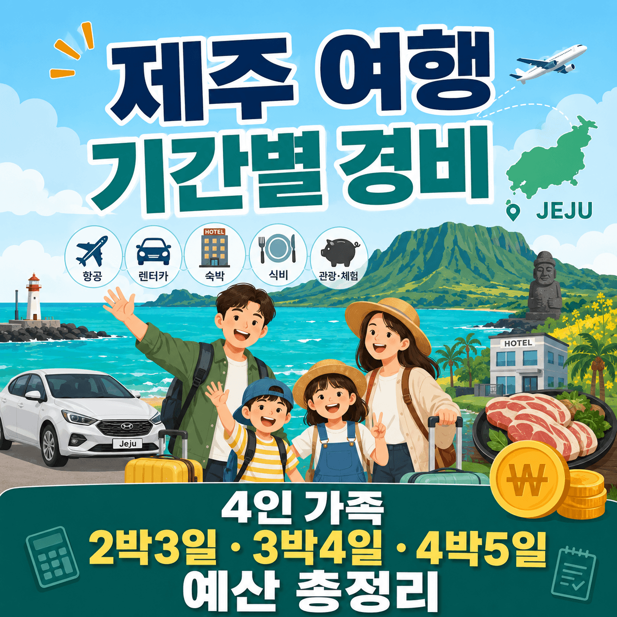 제주 여행 기간별 경비 (4인가족)
