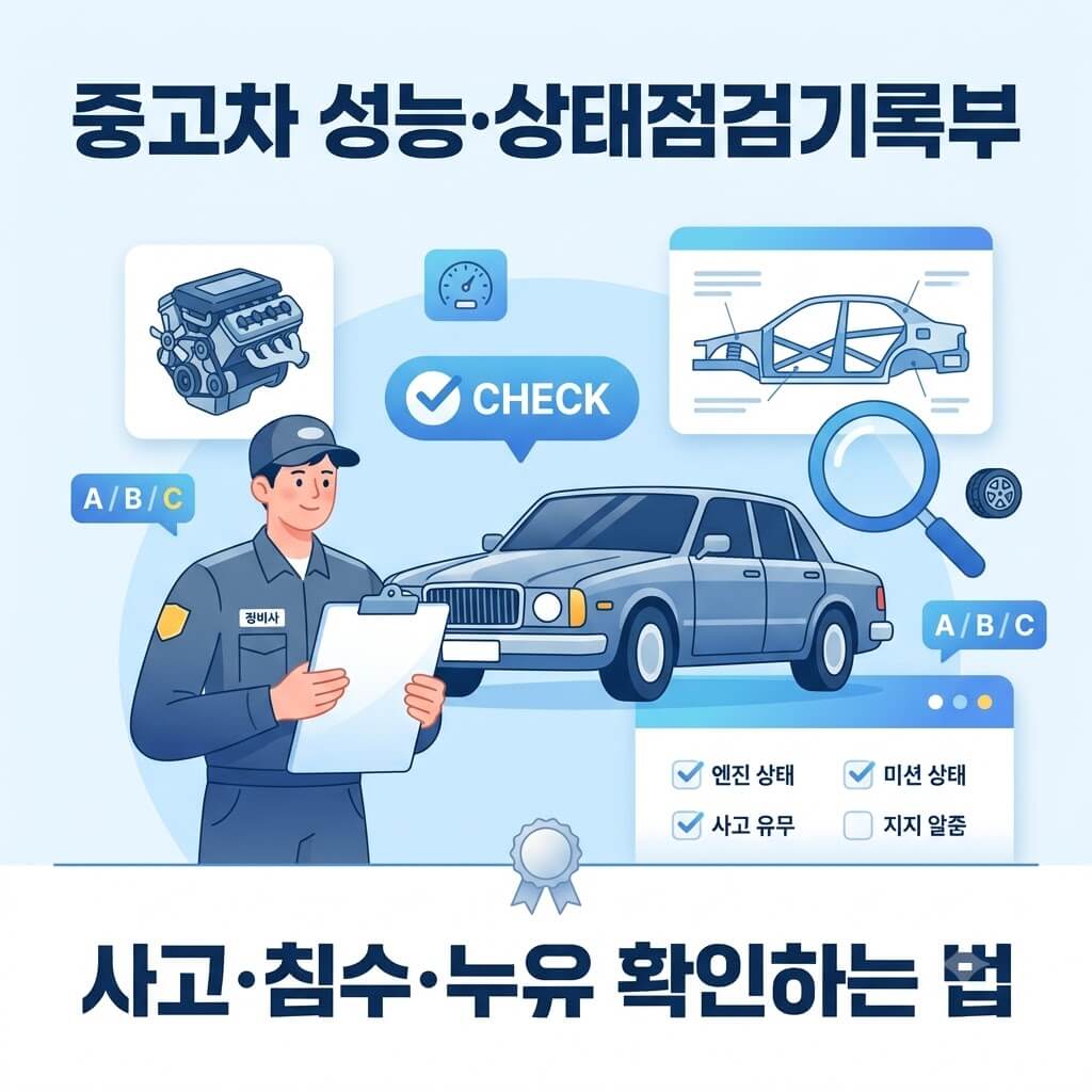 중고차 성능·상태점검기록부 보는 법 총정리! 사고 여부부터 침수·누유 확인까지
