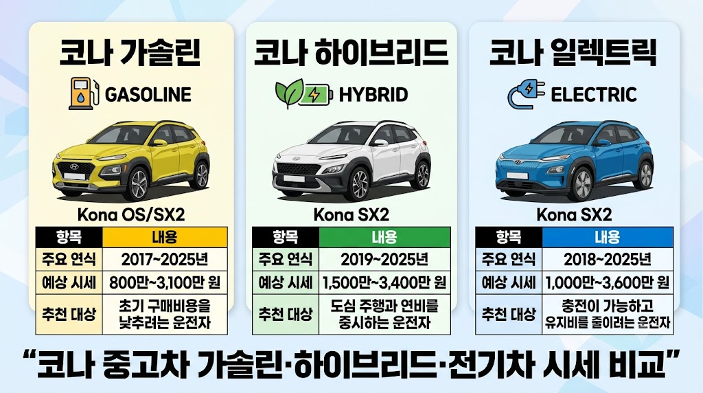 코나 중고차 시세표 2026