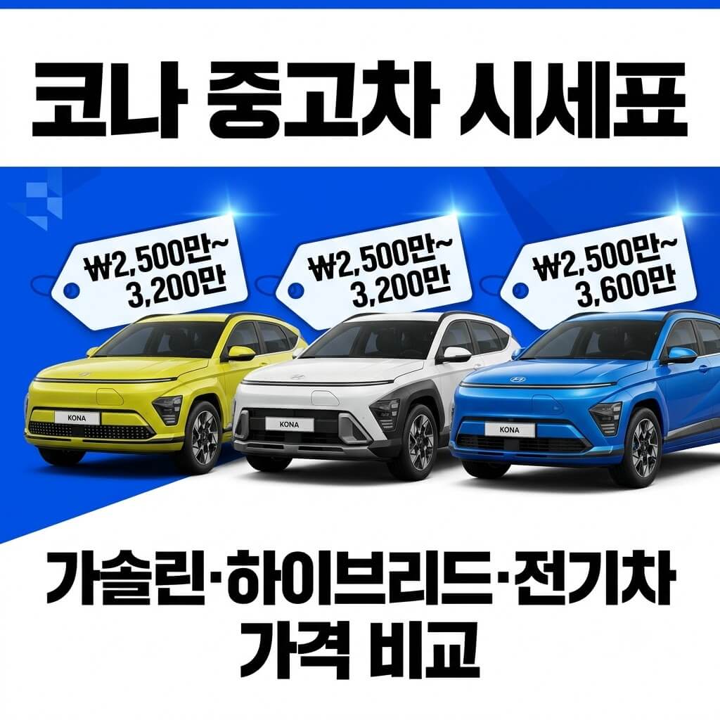 코나 중고차 시세표 2026｜가솔린·하이브리드·전기차 가격 비교